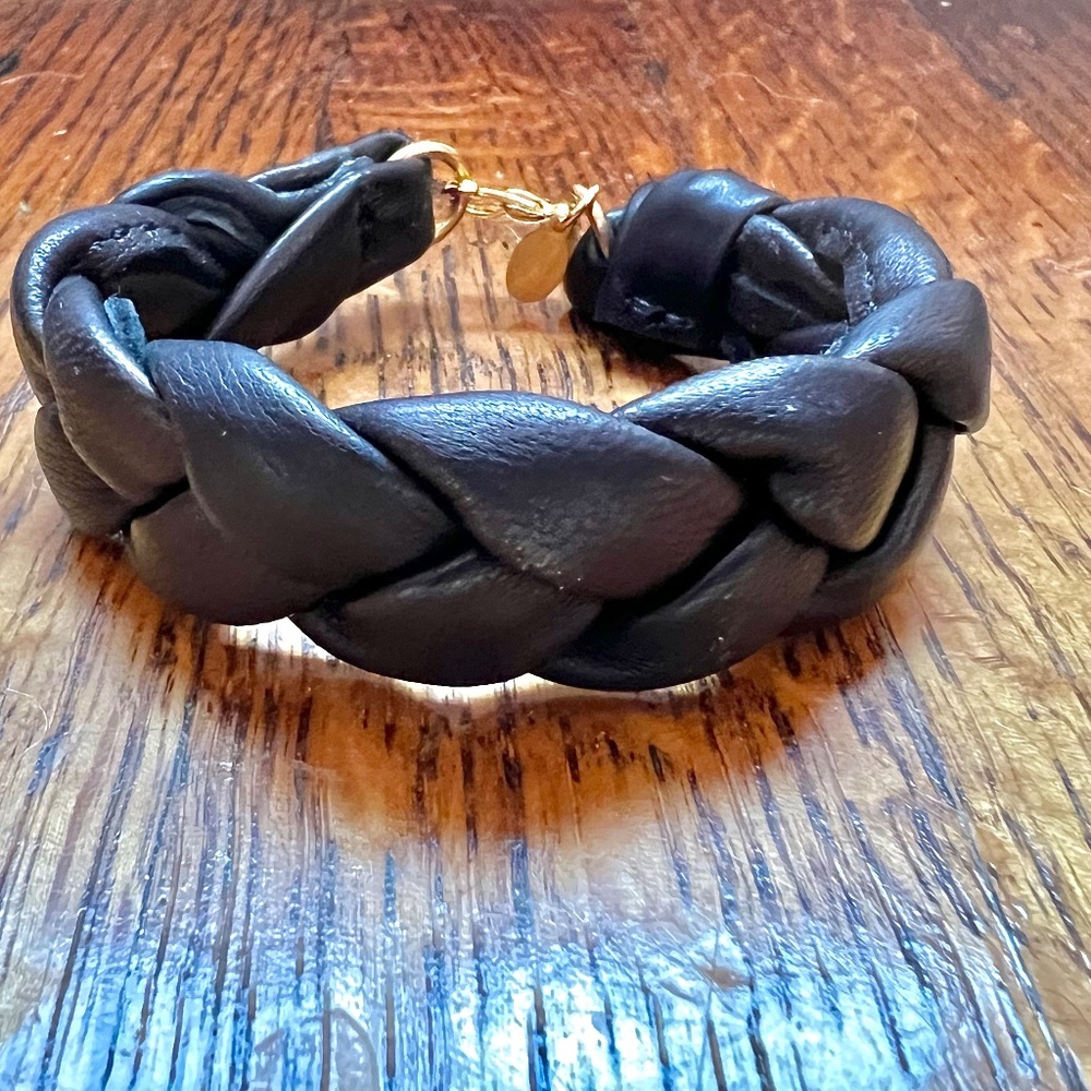 Clare V Black Handmade Leather Braided Bracelet-NEW